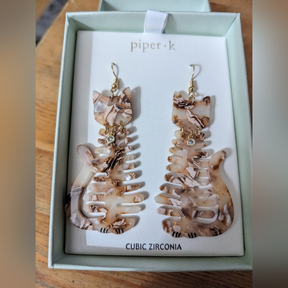 Piper K Tortoise Shell Cubic Zirconia Cat Earrings